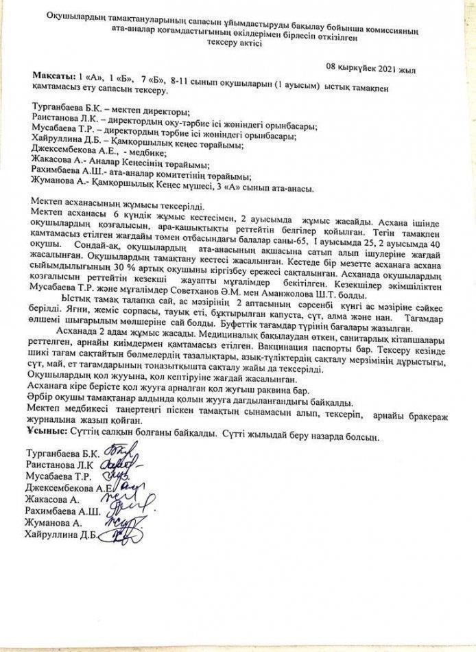 Қамқоршылық Кеңес мүшелері мен ата- аналар комитетінің асхана жұмысын бақылау жұмыстары