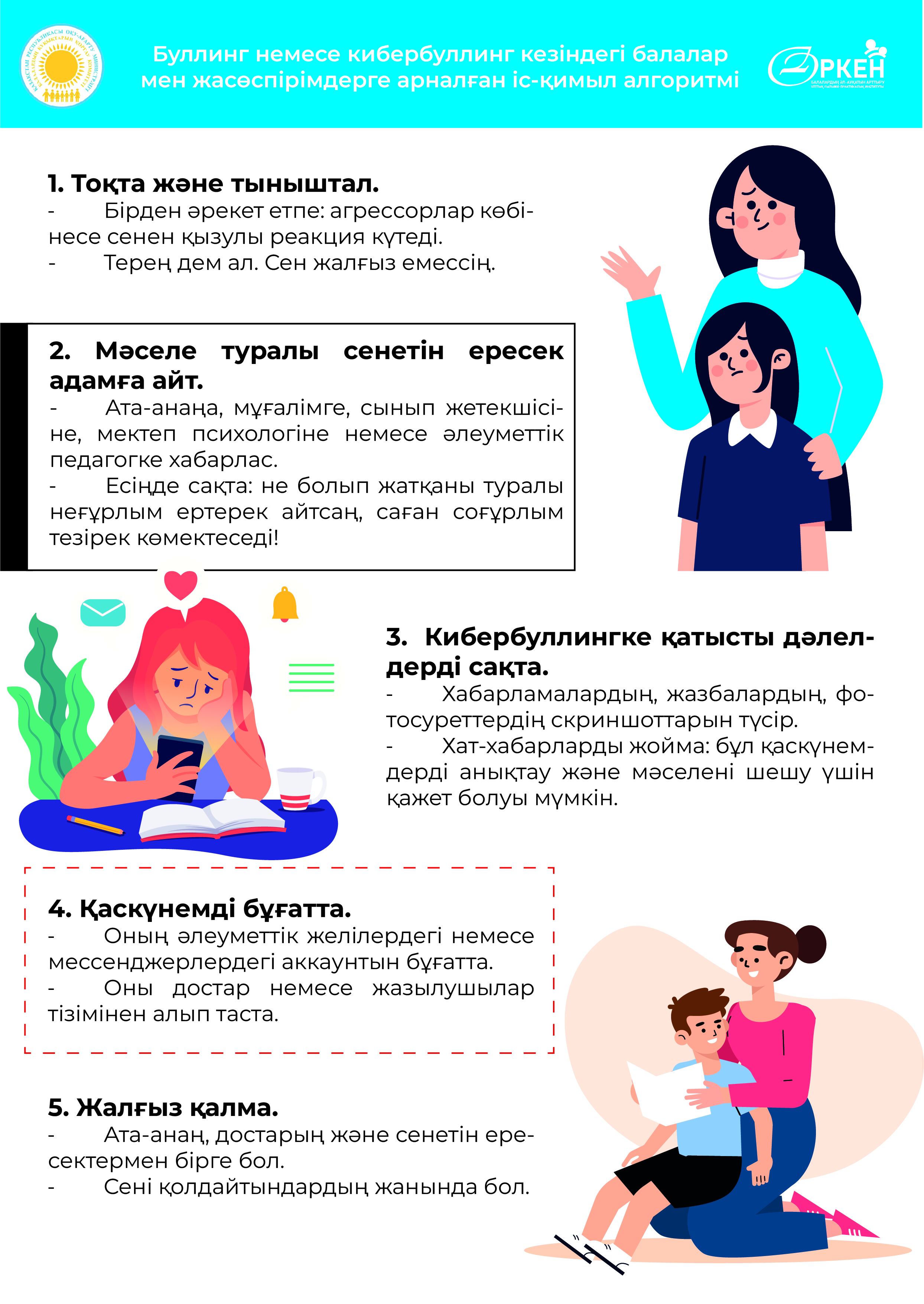 Буллинг және кибербуллинг кезіндегі іс-қимыл алгоритмі